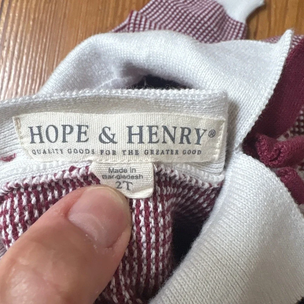 Hope & Henry Sweater Dress Kids Navy Burgundy Preppy Organic Cotton SIZE 2T